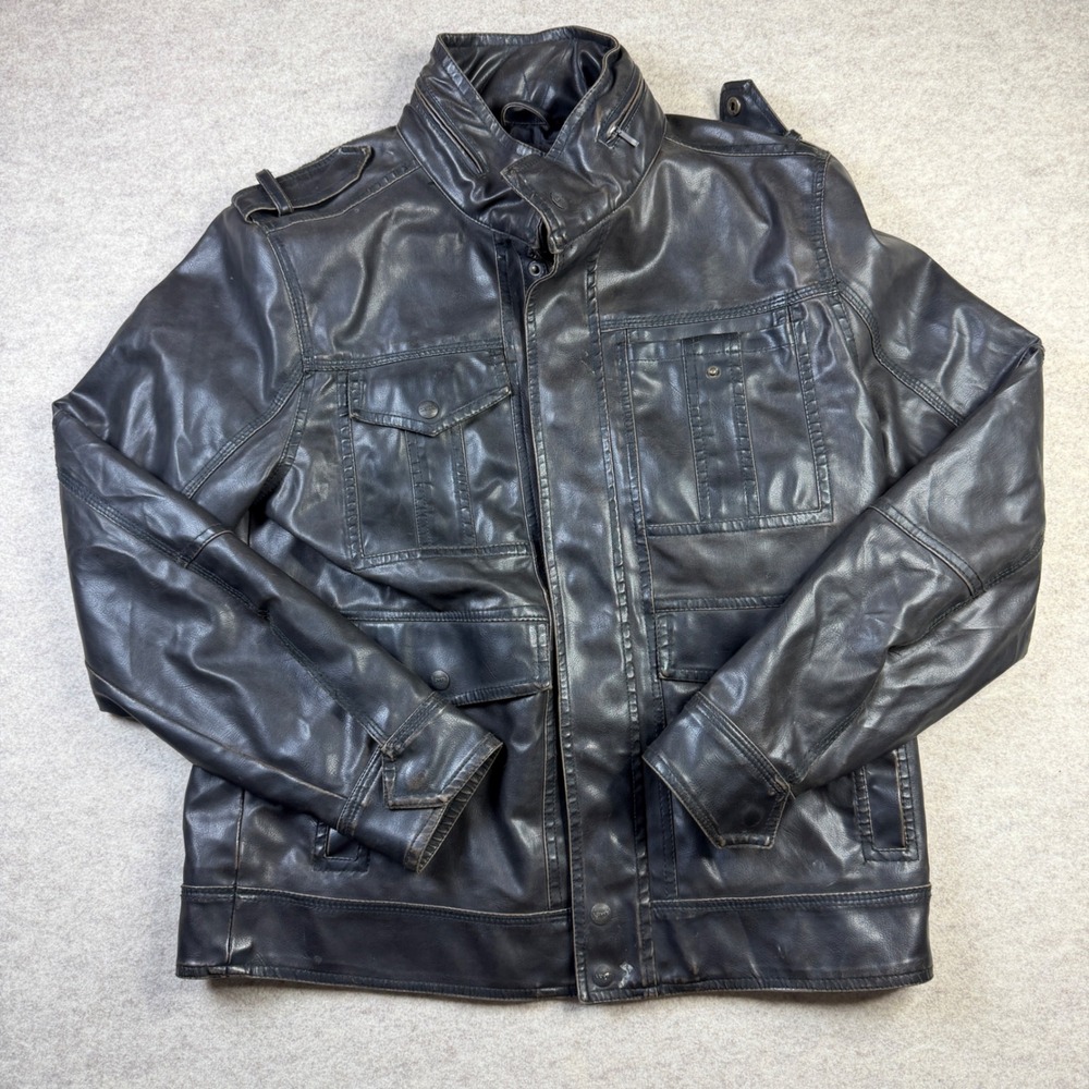Levis Mens Leather Field Jacket Dark Brown Military Utility Coat Medium